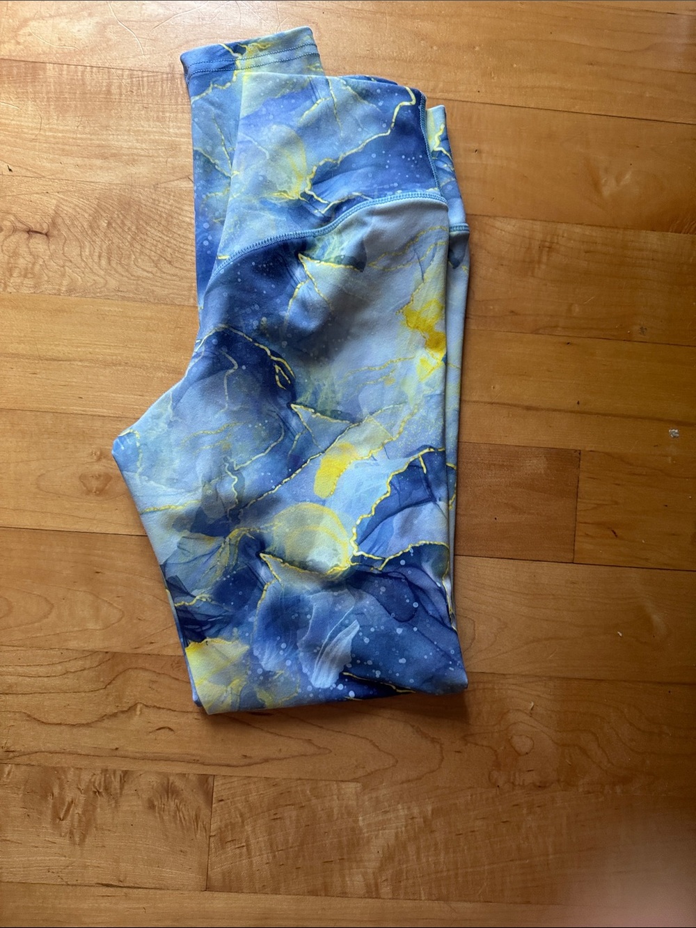 High-Waist Blue & Yellow Marble Leggings